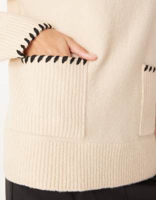 Threadbare Turtleneck Sweater With Pocket Front Detail And Contrast Stitching In Neutral