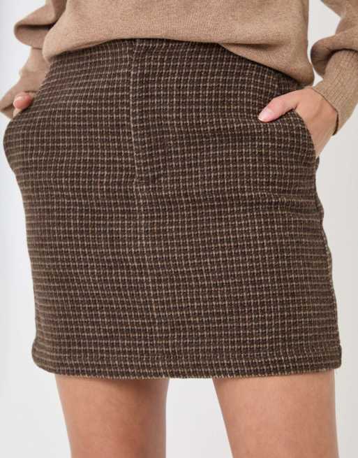 Threadbare Tweed mini skirt in brown, 2 of 5