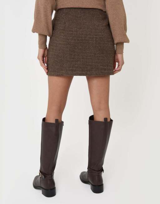 Threadbare Tweed mini skirt in brown, 3 of 5