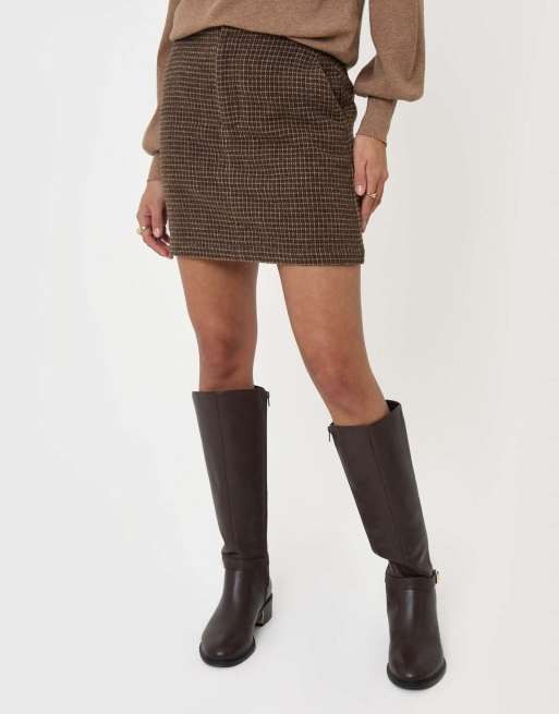 Threadbare Tweed mini skirt in brown, 4 of 5