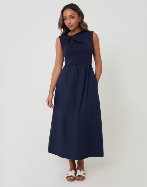 Threadbare Twist detail 2-in-1 midi dress with poplin skirt in navy - view 1