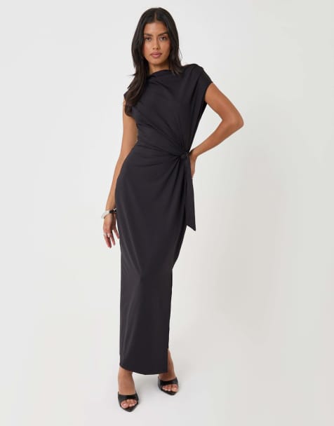 Threadbare Twist detail slash neck maxi dress in black - view 1