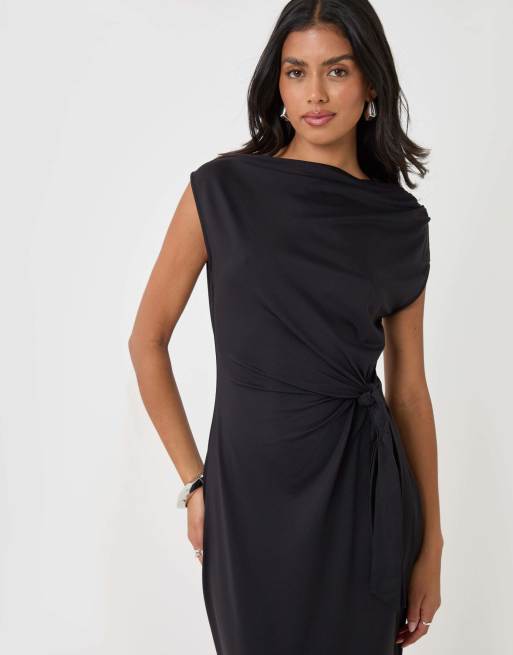 Threadbare Twist detail slash neck maxi dress in black, 3 of 5