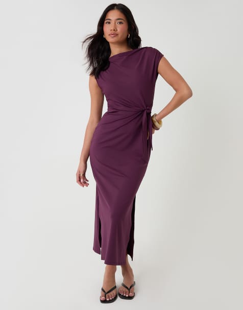 Threadbare Twist detail slash neck maxi dress in plum - view 1