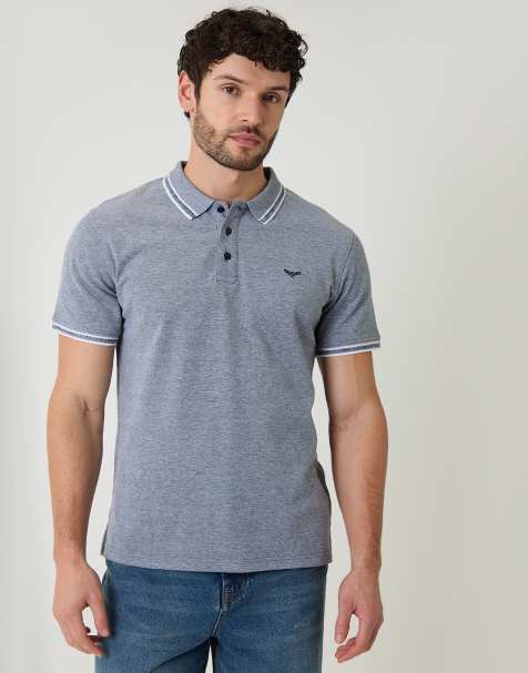 Threadbare Two tone cotton pique polo shirt in navy - view 1