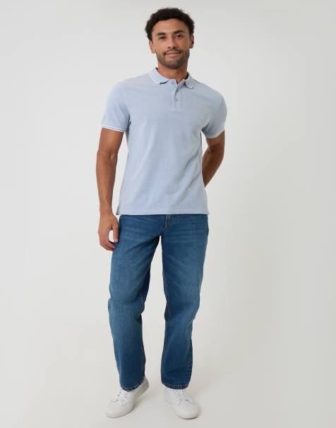 Threadbare Two tone cotton pique polo shirt in pale green - view 1