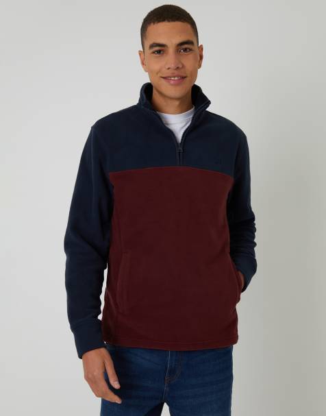 Threadbare Two tone quarter zip fleece jumper in navy - view 1