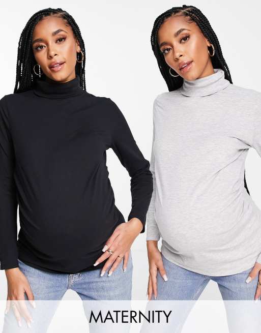 Threadbare – Umstandsmode – 2er-Pack Oberteile mit Rollkragen in Schwarz und Grau