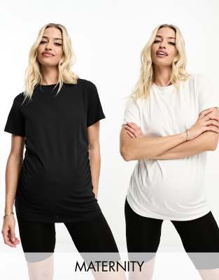 Threadbare – Umstandsmode – 2er-Pack T-Shirts mit Rundhalsausschnitt in Schwarz und Weiß