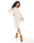 [Threadbare] Threadbare v neck cable knitted midi jumper dress in beige-Neutral 6 BEIGE