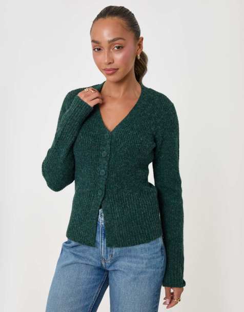 Threadbare V neck cardigan knitted in green - view 1