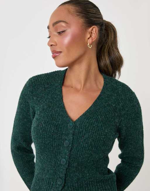 Threadbare V neck cardigan knitted in green, 3 of 4