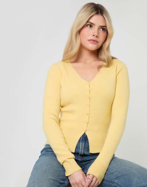 Threadbare V neck compact knitted cardigan in lemon - view 1