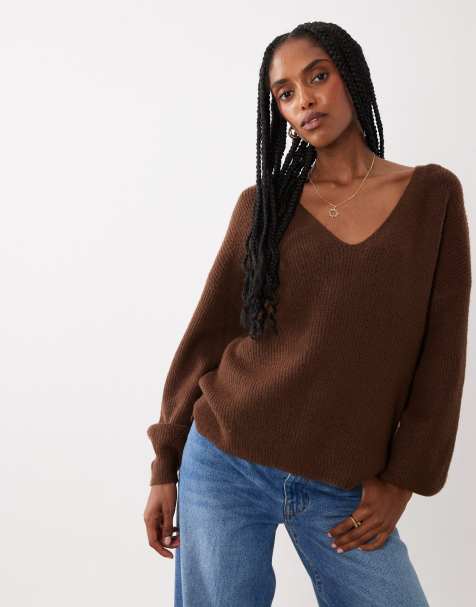 Threadbare v-neck jumper in brown - view 1