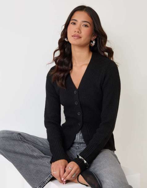 Threadbare V neck knitted cardigan in black - view 1