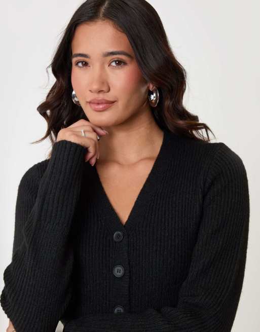 Threadbare V neck knitted cardigan in black, 3 of 4