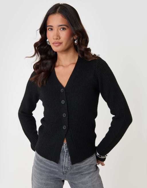 Threadbare V neck knitted cardigan in black, 4 of 4