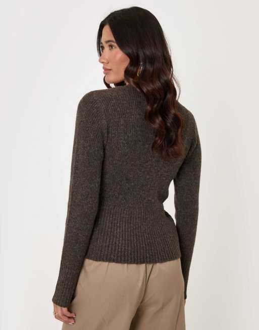 Threadbare V neck knitted cardigan in chocolate brown, 2 of 5
