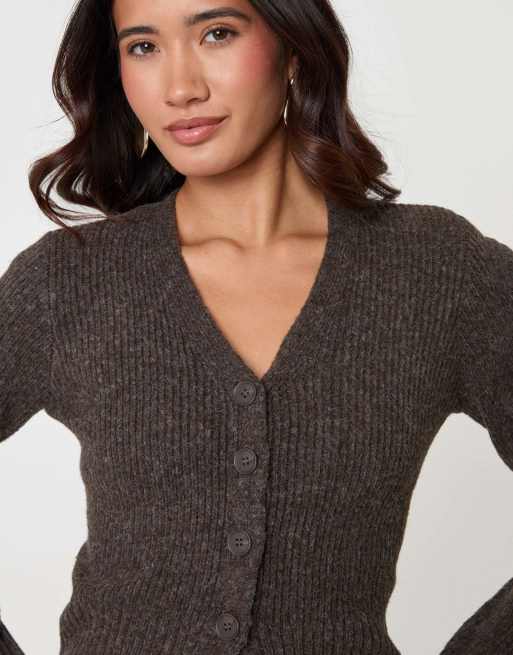 Threadbare V neck knitted cardigan in chocolate brown, 3 of 5
