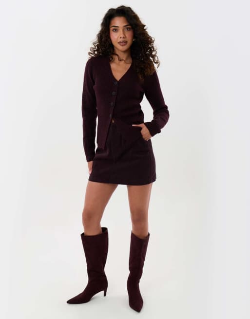 Threadbare V neck knitted cardigan in plum, 4 of 5