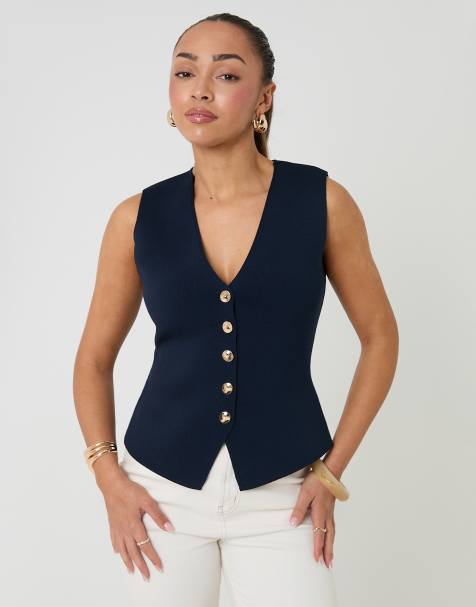 Threadbare V-neck knitted waistcoat in navy - view 1