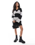[Threadbare] Threadbare v neck mini jumper dress in grey and black stripe 6 GREY