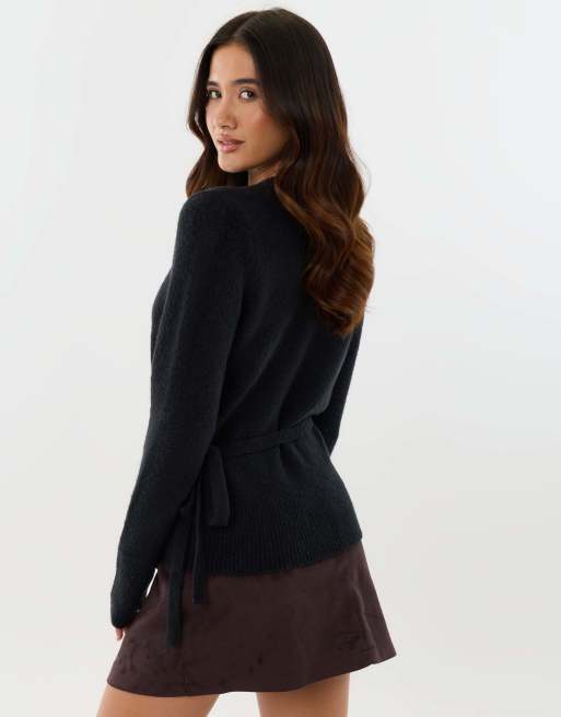Threadbare V neck wrap cardigan in black, 2 of 4