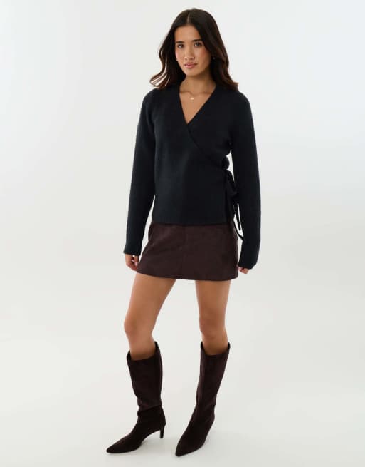 Threadbare V neck wrap cardigan in black, 4 of 4