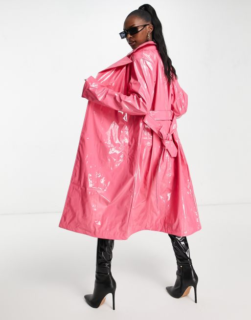 Threadbare Val Trenchcoat in aus Vinyl in leuchtendem Rosa ASOS