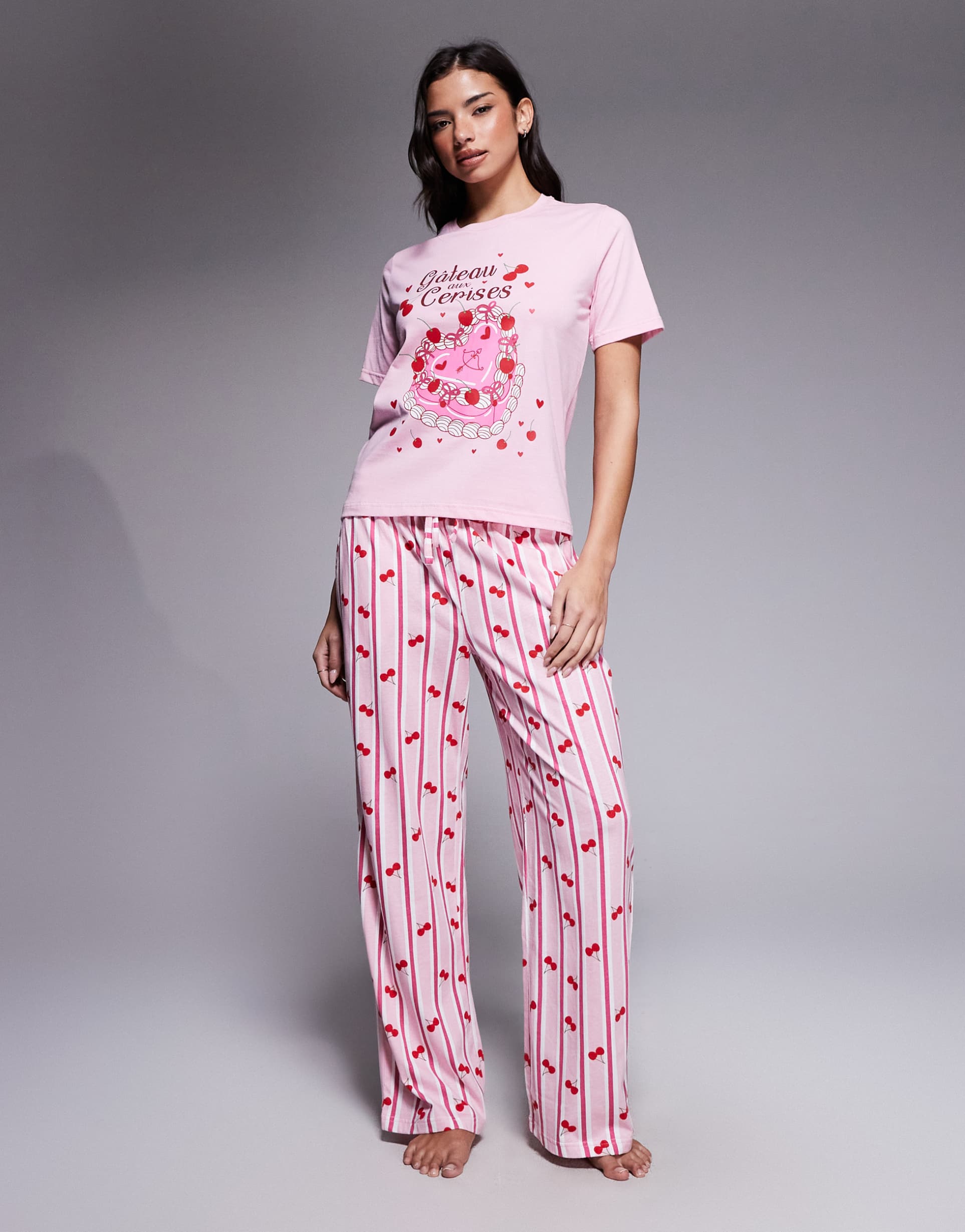threadbare valentine pajama set with vintage cake print in pink