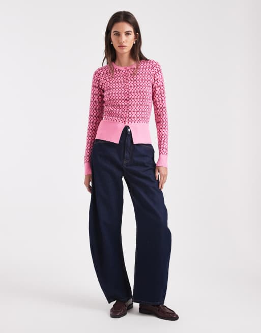Threadbare valentines crew neck argyle heart print cardigan in pink, 2 of 4