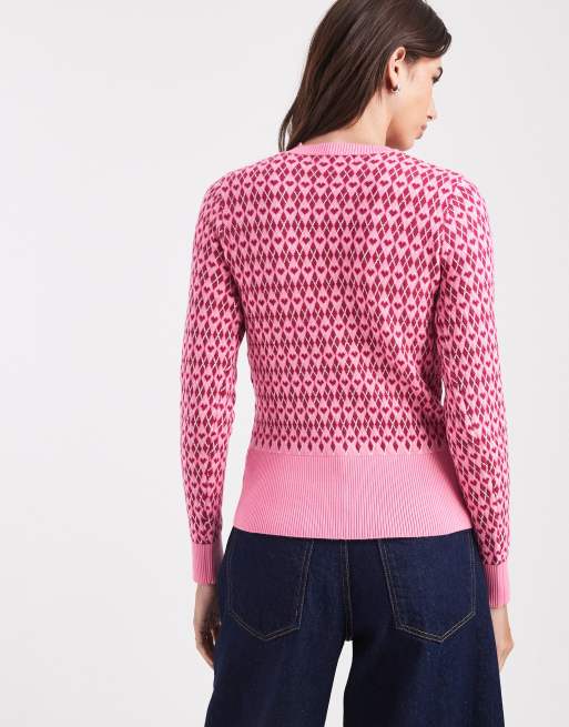 Threadbare valentines crew neck argyle heart print cardigan in pink, 3 of 4