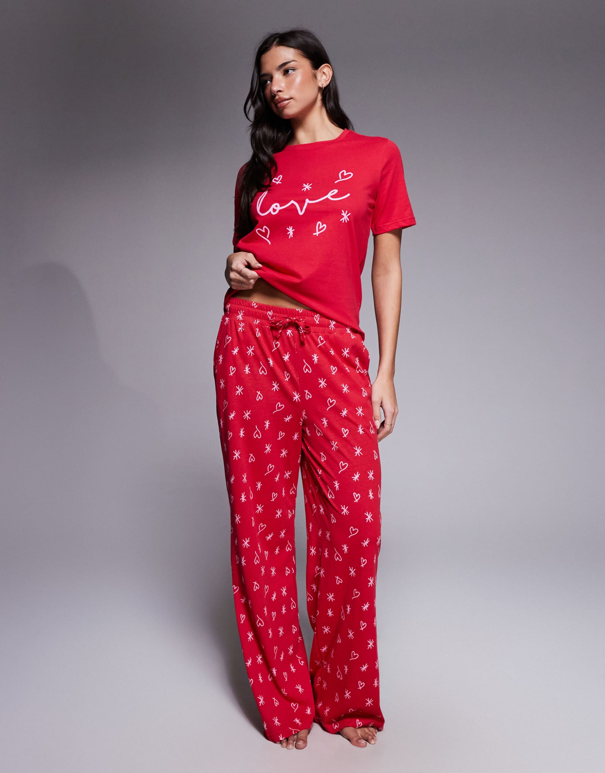 threadbare valentines pajama set with love print in red