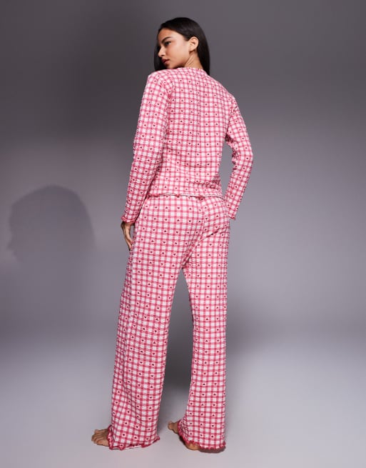 Threadbare – Valentinstag – Pyjama aus Baumwollmix mit Vichykaromuster und Herzchen in Rot und Weiß, 3 von 4