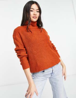 Threadbare - Valeria - Hochgeschlossener Pullover in Schokobraun mit Strickmuster