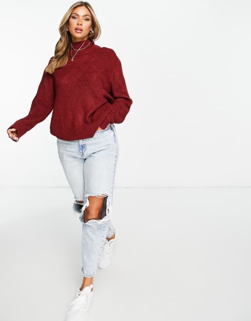 Threadbare – Valeria – Sweter z golfem i ozdobnym szwem w kolorze głębokiej czerwieni, 4 z 4
