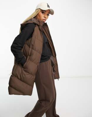 Threadbare Vamp longline padded gilet with hood in chocolate brown - ASOS Price Checker