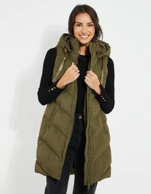 Threadbare 'vamp' Longline Padded Gilet In Green