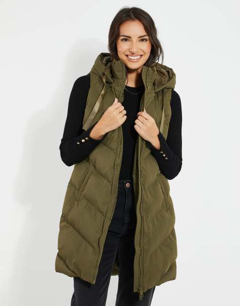 Threadbare 'vamp' longline padded gilet in khaki - view 1