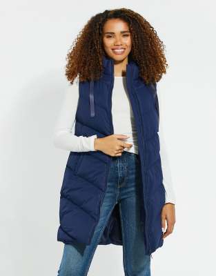 Threadbare 'vamp' Longline Padded Gilet In Blue