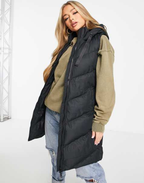 Threadbare Vamp longline padded gilet with hood in black - view 1