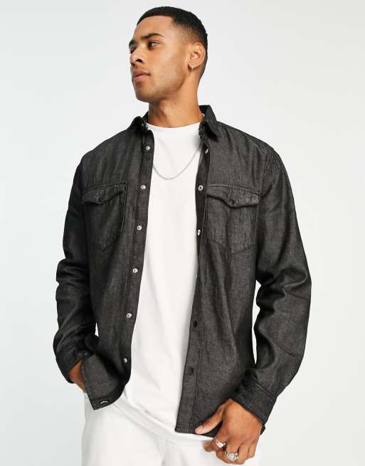 Threadbare - Vasket sort overskjorte i denim