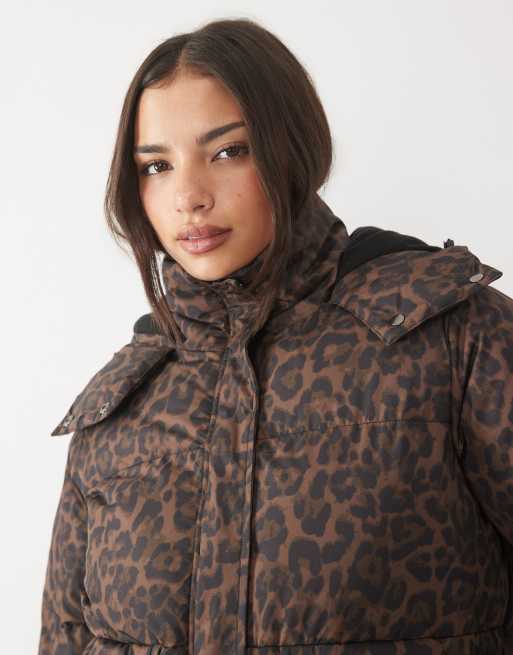 Threadbare vatteret ski-jakke med hætte i leopardprint, 3 af 4