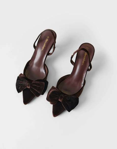 Threadbare Velvet bow kitten heels in chocolate brown - view 1