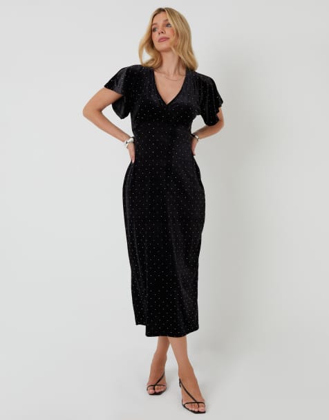 Threadbare Velvet hotfix underbust midaxi dress in black