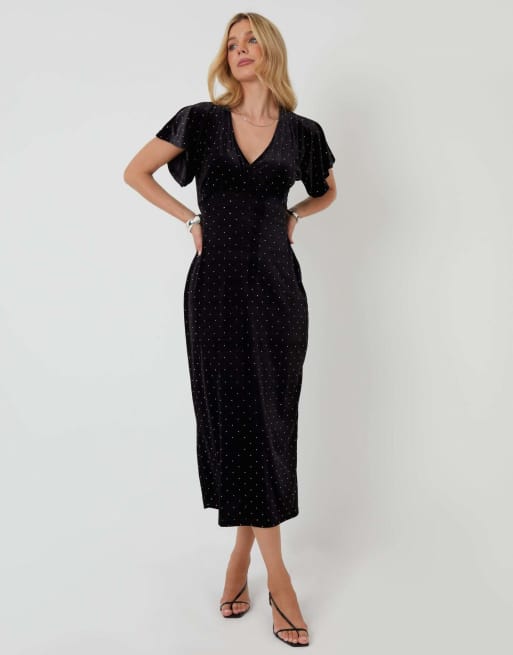 Threadbare Velvet hotfix underbust midaxi dress in black, 2 of 5