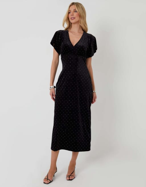 Threadbare Velvet hotfix underbust midaxi dress in black, 3 of 5