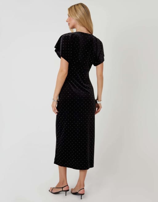 Threadbare Velvet hotfix underbust midaxi dress in black, 4 of 5
