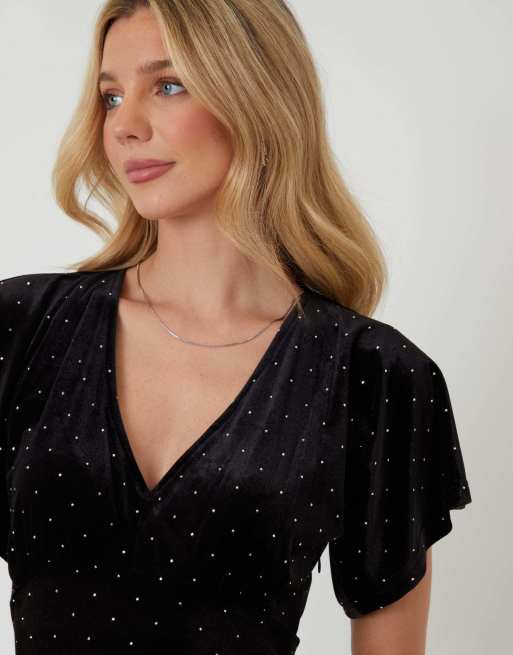 Threadbare Velvet hotfix underbust midaxi dress in black, 5 of 5