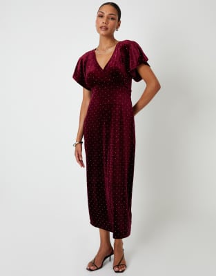 Threadbare Velvet Hotfix Underbust Midaxi Dress In Red